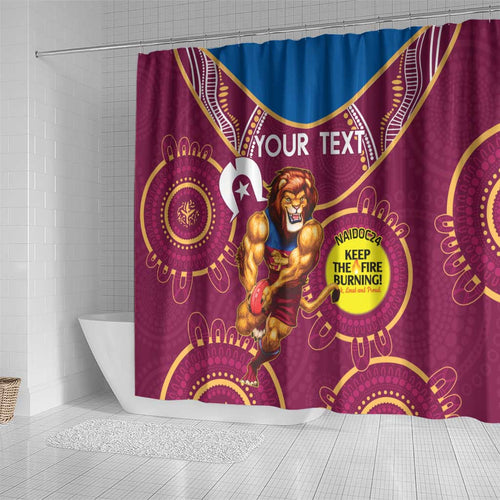 Custom AFL Brisbane Lions NAIDOC Week Shower Curtain Keep The Fire Burning Indigenous Art