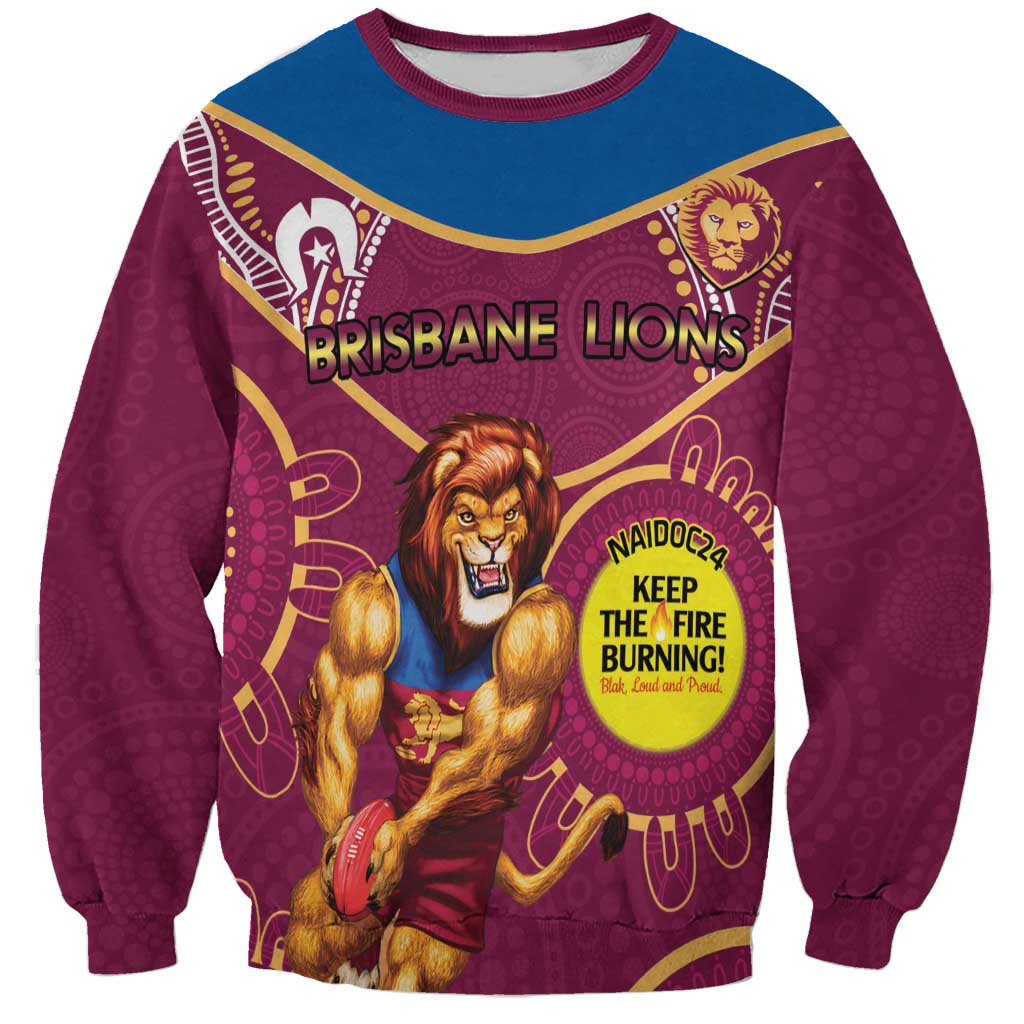 Custom AFL Brisbane Lions NAIDOC Week Sweatshirt Keep The Fire Burning Indigenous Art