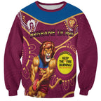 Custom AFL Brisbane Lions NAIDOC Week Sweatshirt Keep The Fire Burning Indigenous Art
