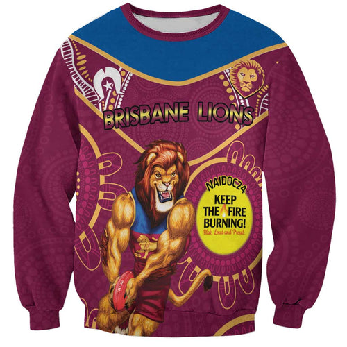 Custom AFL Brisbane Lions NAIDOC Week Sweatshirt Keep The Fire Burning Indigenous Art