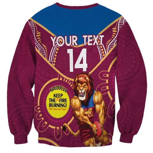 Custom AFL Brisbane Lions NAIDOC Week Sweatshirt Keep The Fire Burning Indigenous Art