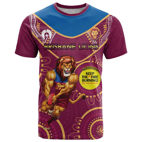 Custom AFL Brisbane Lions NAIDOC Week T Shirt Keep The Fire Burning Indigenous Art