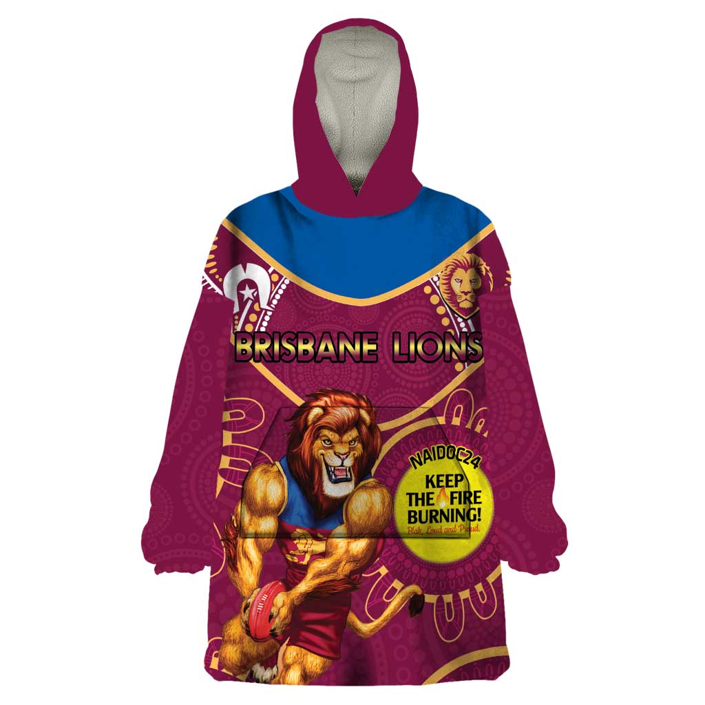 Custom AFL Brisbane Lions NAIDOC Week Wearable Blanket Hoodie Keep The Fire Burning Indigenous Art