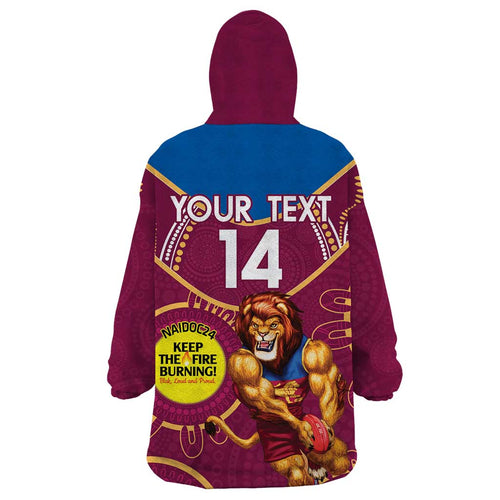 Custom AFL Brisbane Lions NAIDOC Week Wearable Blanket Hoodie Keep The Fire Burning Indigenous Art