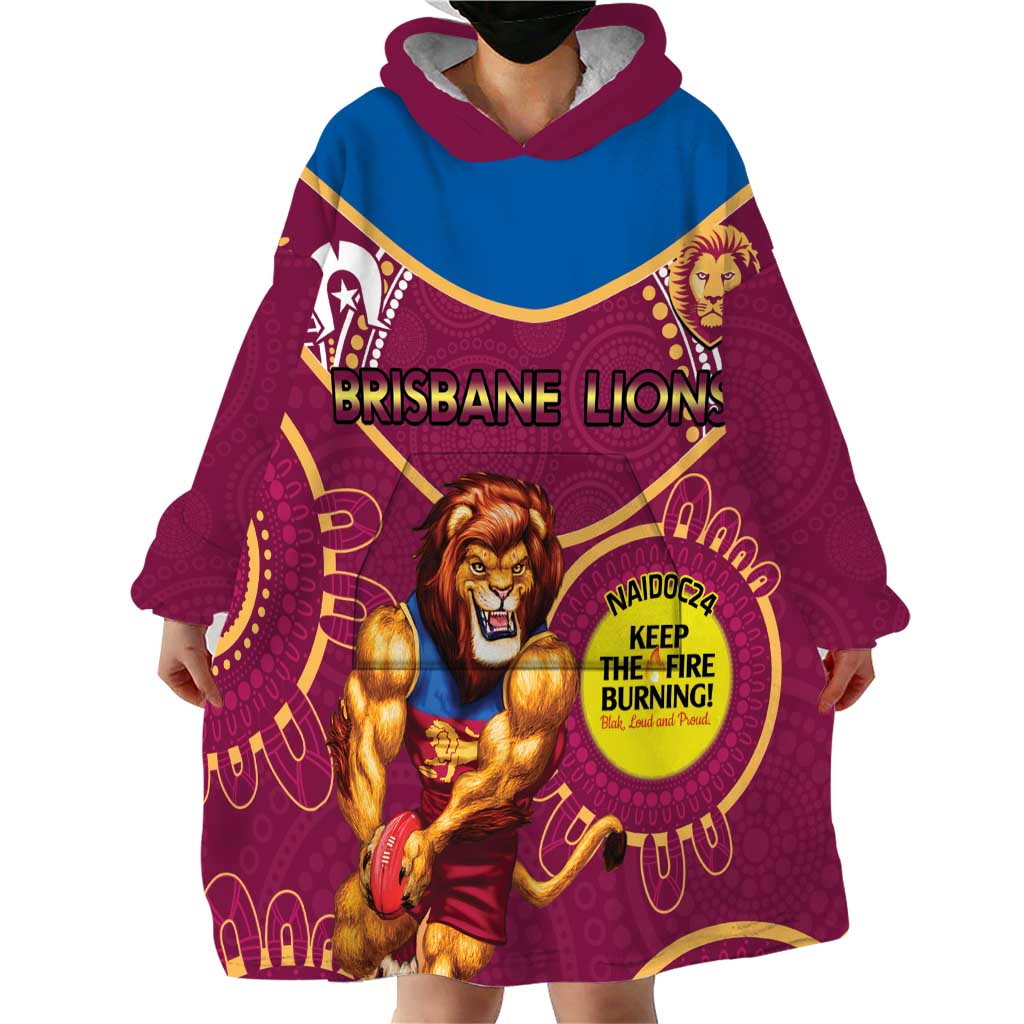 Custom AFL Brisbane Lions NAIDOC Week Wearable Blanket Hoodie Keep The Fire Burning Indigenous Art