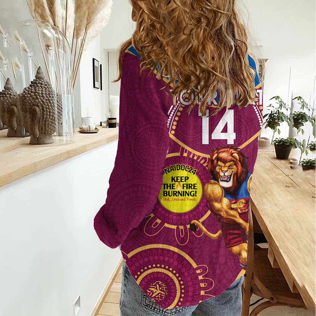 Custom AFL Brisbane Lions NAIDOC Week Women Casual Shirt Keep The Fire Burning Indigenous Art