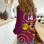 Custom AFL Brisbane Lions NAIDOC Week Women Casual Shirt Keep The Fire Burning Indigenous Art