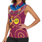 Custom AFL Brisbane Lions NAIDOC Week Women Sleeveless Polo Shirt Keep The Fire Burning Indigenous Art