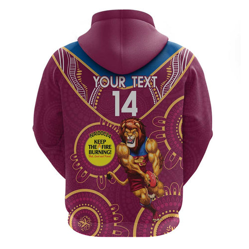 Custom AFL Brisbane Lions NAIDOC Week Zip Hoodie Keep The Fire Burning Indigenous Art