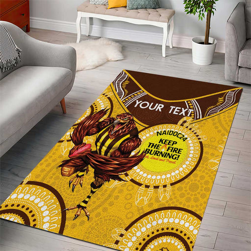 Custom AFL Hawkthorn NAIDOC Week Area Rug Keep The Fire Burning Indigenous Art