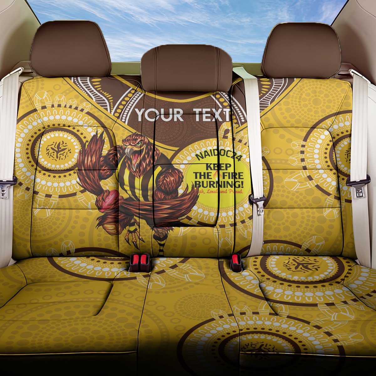 Custom AFL Hawkthorn NAIDOC Week Back Car Seat Cover Keep The Fire Burning Indigenous Art