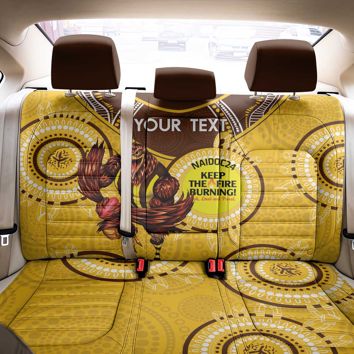 Custom AFL Hawkthorn NAIDOC Week Back Car Seat Cover Keep The Fire Burning Indigenous Art