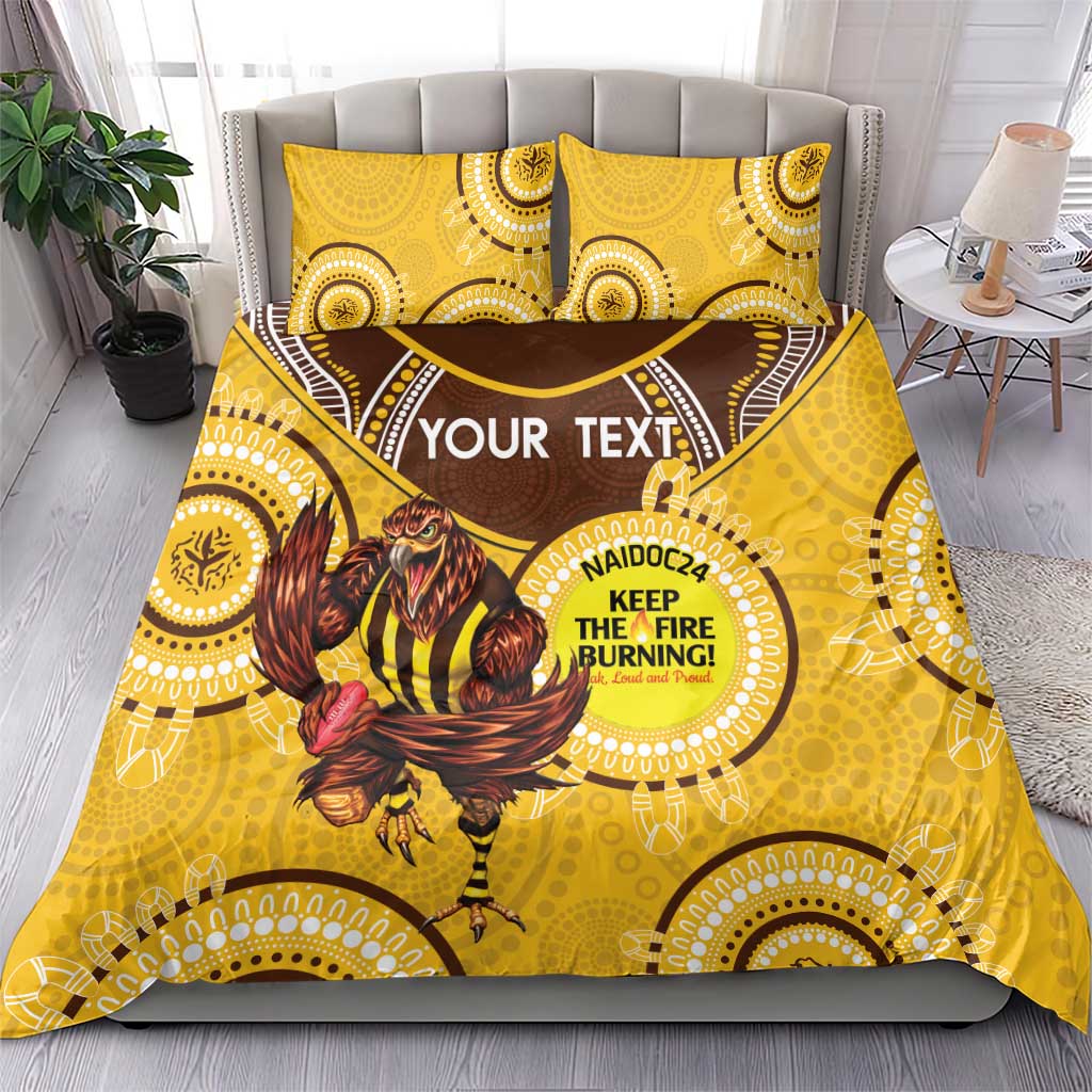 Custom AFL Hawkthorn NAIDOC Week Bedding Set Keep The Fire Burning Indigenous Art