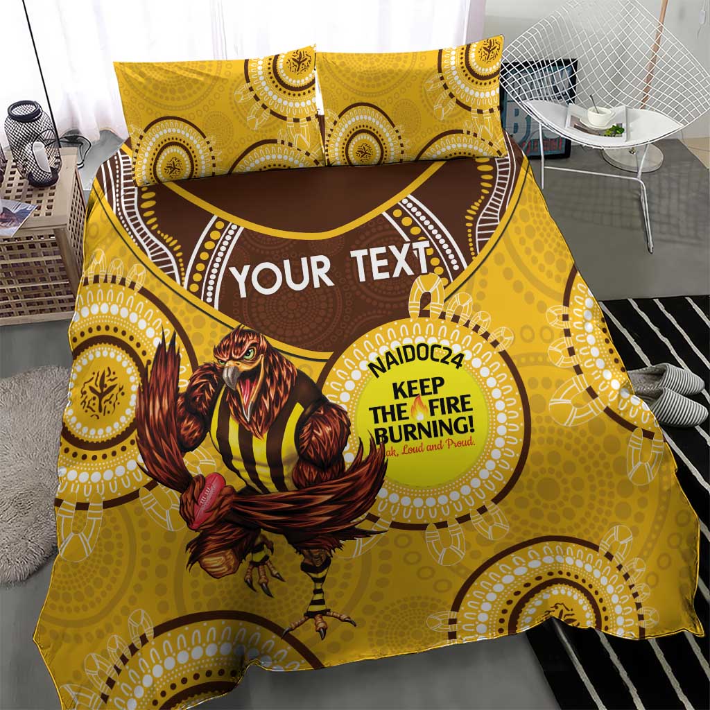 Custom AFL Hawkthorn NAIDOC Week Bedding Set Keep The Fire Burning Indigenous Art