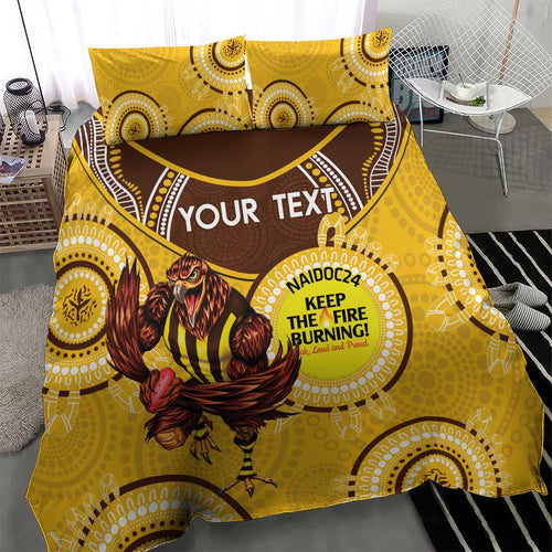 Custom AFL Hawkthorn NAIDOC Week Bedding Set Keep The Fire Burning Indigenous Art