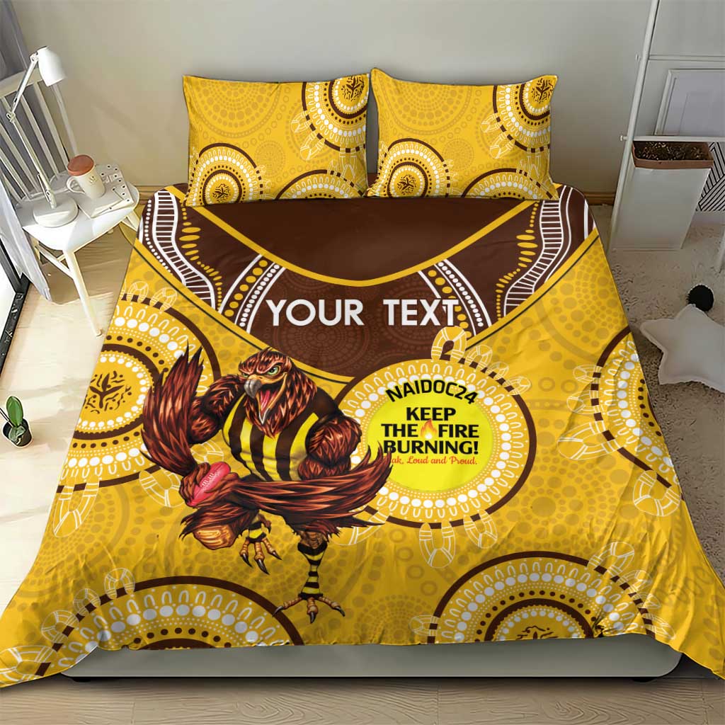 Custom AFL Hawkthorn NAIDOC Week Bedding Set Keep The Fire Burning Indigenous Art