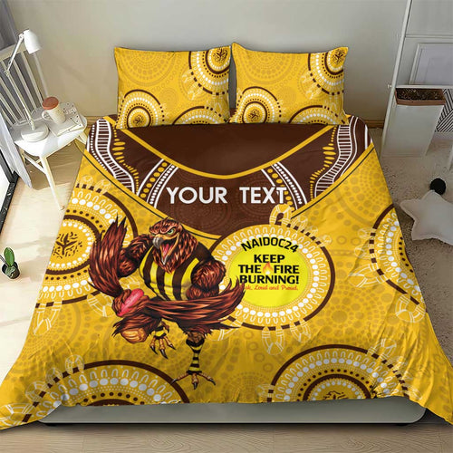 Custom AFL Hawkthorn NAIDOC Week Bedding Set Keep The Fire Burning Indigenous Art