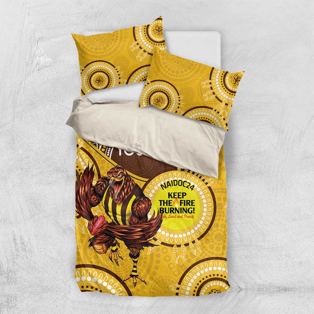 Custom AFL Hawkthorn NAIDOC Week Bedding Set Keep The Fire Burning Indigenous Art