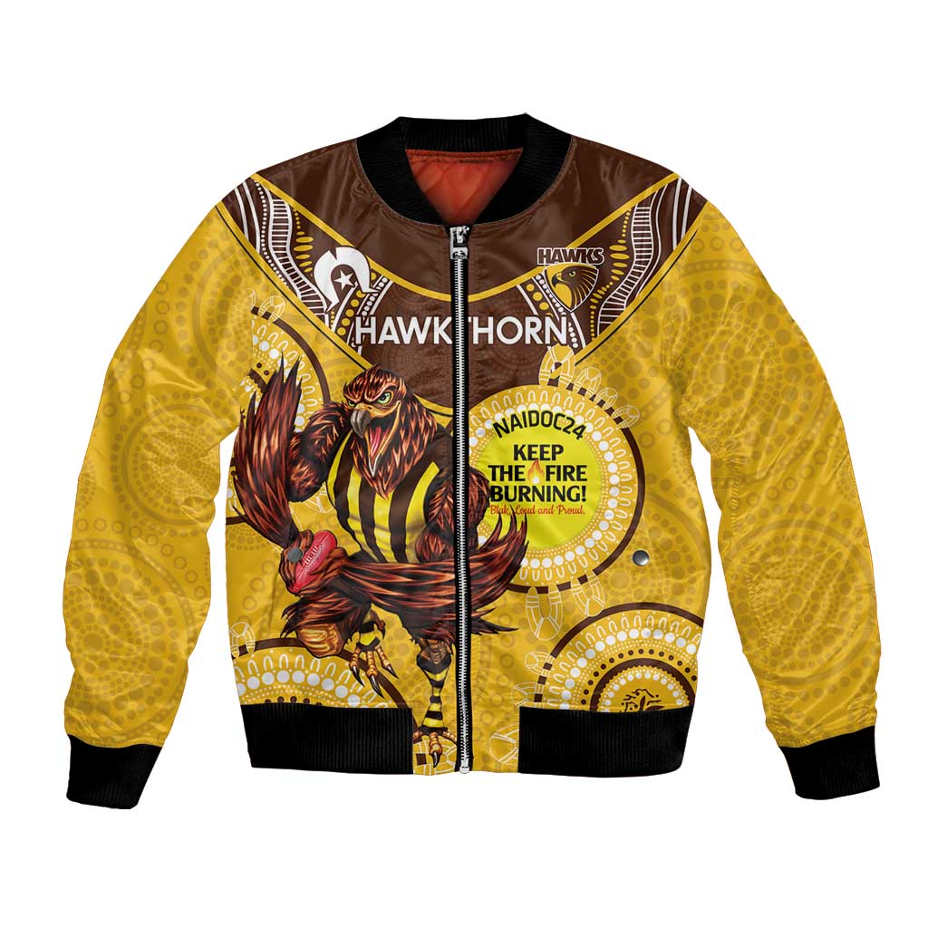 Custom AFL Hawkthorn NAIDOC Week Bomber Jacket Keep The Fire Burning Indigenous Art
