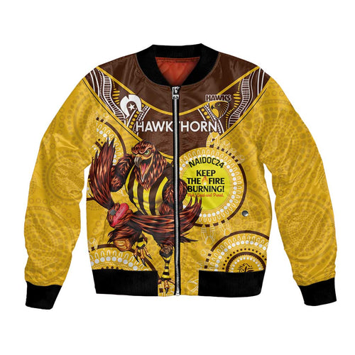 Custom AFL Hawkthorn NAIDOC Week Bomber Jacket Keep The Fire Burning Indigenous Art