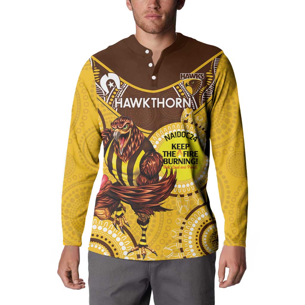 Custom AFL Hawkthorn NAIDOC Week Button Sweatshirt Keep The Fire Burning Indigenous Art