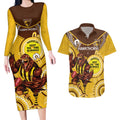 Custom AFL Hawkthorn NAIDOC Week Couples Matching Long Sleeve Bodycon Dress and Hawaiian Shirt Keep The Fire Burning Indigenous Art