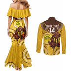 Custom AFL Hawkthorn NAIDOC Week Couples Matching Mermaid Dress and Long Sleeve Button Shirt Keep The Fire Burning Indigenous Art