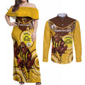 Custom AFL Hawkthorn NAIDOC Week Couples Matching Off Shoulder Maxi Dress and Long Sleeve Button Shirt Keep The Fire Burning Indigenous Art