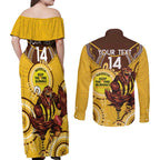 Custom AFL Hawkthorn NAIDOC Week Couples Matching Off Shoulder Maxi Dress and Long Sleeve Button Shirt Keep The Fire Burning Indigenous Art