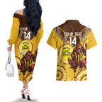 Custom AFL Hawkthorn NAIDOC Week Couples Matching Off The Shoulder Long Sleeve Dress and Hawaiian Shirt Keep The Fire Burning Indigenous Art