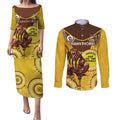Custom AFL Hawkthorn NAIDOC Week Couples Matching Puletasi and Long Sleeve Button Shirt Keep The Fire Burning Indigenous Art