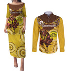 Custom AFL Hawkthorn NAIDOC Week Couples Matching Puletasi and Long Sleeve Button Shirt Keep The Fire Burning Indigenous Art