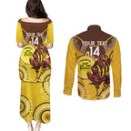 Custom AFL Hawkthorn NAIDOC Week Couples Matching Puletasi and Long Sleeve Button Shirt Keep The Fire Burning Indigenous Art