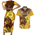 Custom AFL Hawkthorn NAIDOC Week Couples Matching Short Sleeve Bodycon Dress and Hawaiian Shirt Keep The Fire Burning Indigenous Art