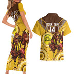 Custom AFL Hawkthorn NAIDOC Week Couples Matching Short Sleeve Bodycon Dress and Hawaiian Shirt Keep The Fire Burning Indigenous Art