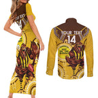 Custom AFL Hawkthorn NAIDOC Week Couples Matching Short Sleeve Bodycon Dress and Long Sleeve Button Shirt Keep The Fire Burning Indigenous Art
