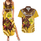 Custom AFL Hawkthorn NAIDOC Week Couples Matching Summer Maxi Dress and Hawaiian Shirt Keep The Fire Burning Indigenous Art
