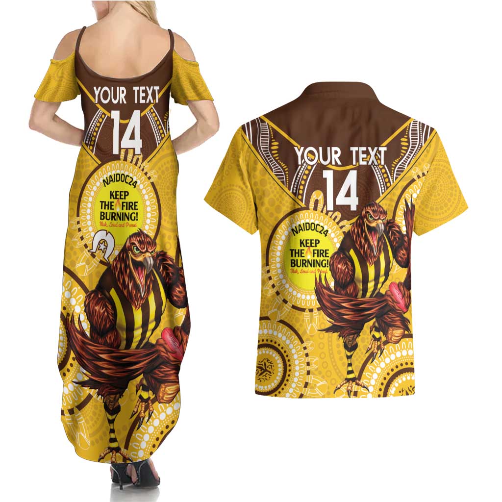 Custom AFL Hawkthorn NAIDOC Week Couples Matching Summer Maxi Dress and Hawaiian Shirt Keep The Fire Burning Indigenous Art