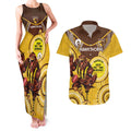 Custom AFL Hawkthorn NAIDOC Week Couples Matching Tank Maxi Dress and Hawaiian Shirt Keep The Fire Burning Indigenous Art
