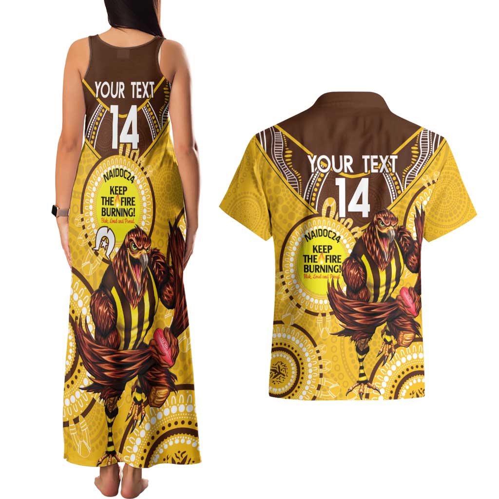 Custom AFL Hawkthorn NAIDOC Week Couples Matching Tank Maxi Dress and Hawaiian Shirt Keep The Fire Burning Indigenous Art