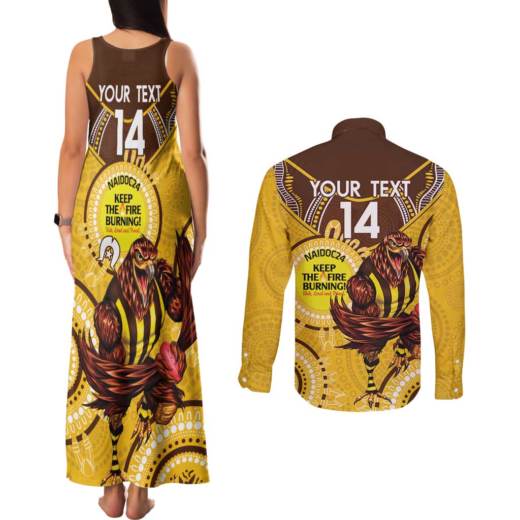 Custom AFL Hawkthorn NAIDOC Week Couples Matching Tank Maxi Dress and Long Sleeve Button Shirt Keep The Fire Burning Indigenous Art