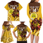 Custom AFL Hawkthorn NAIDOC Week Family Matching Long Sleeve Bodycon Dress and Hawaiian Shirt Keep The Fire Burning Indigenous Art