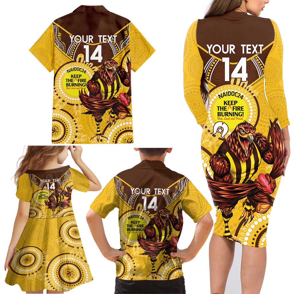 Custom AFL Hawkthorn NAIDOC Week Family Matching Long Sleeve Bodycon Dress and Hawaiian Shirt Keep The Fire Burning Indigenous Art