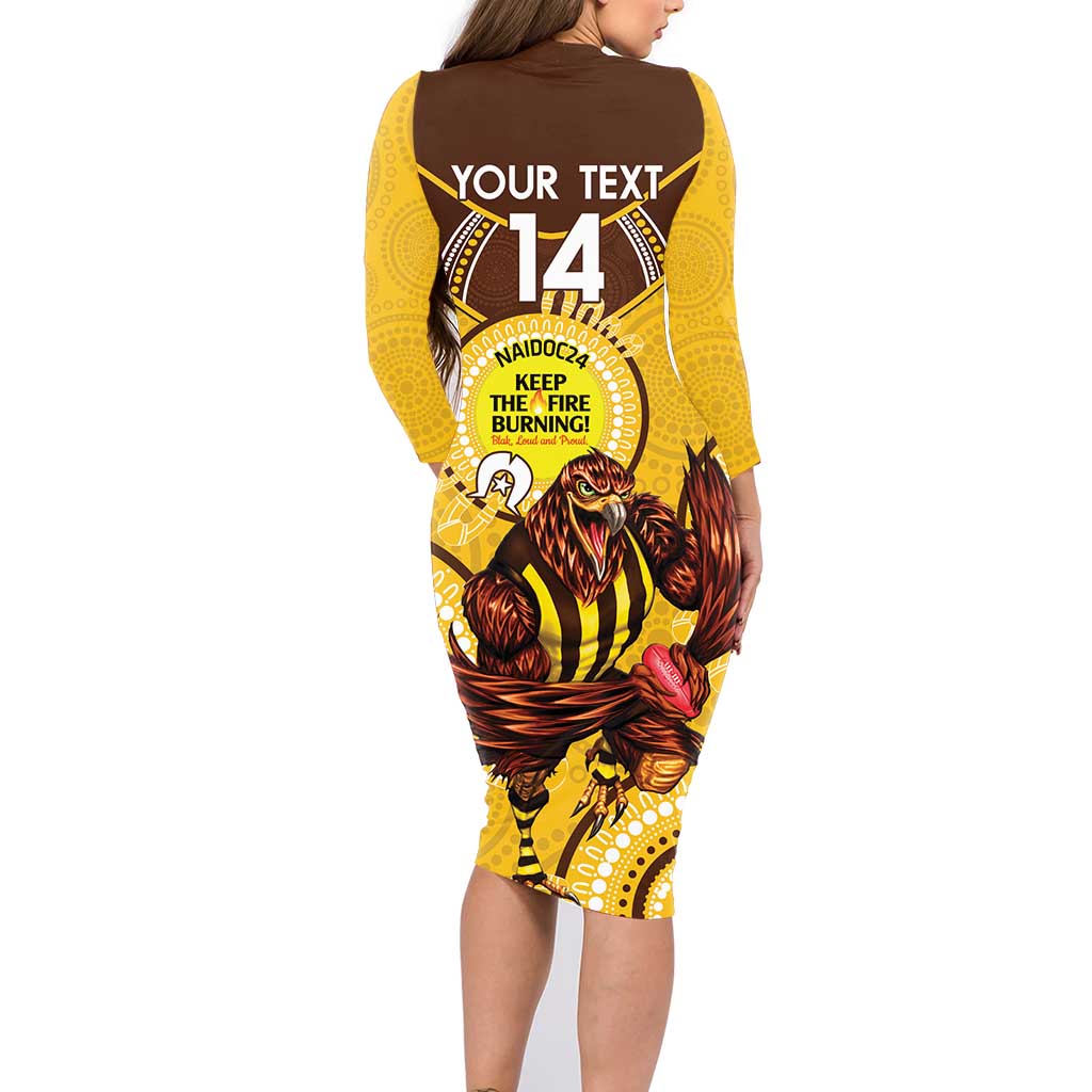 Custom AFL Hawkthorn NAIDOC Week Family Matching Long Sleeve Bodycon Dress and Hawaiian Shirt Keep The Fire Burning Indigenous Art
