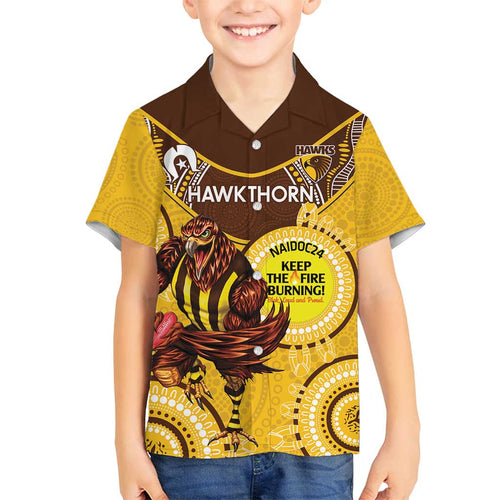 Custom AFL Hawkthorn NAIDOC Week Family Matching Long Sleeve Bodycon Dress and Hawaiian Shirt Keep The Fire Burning Indigenous Art