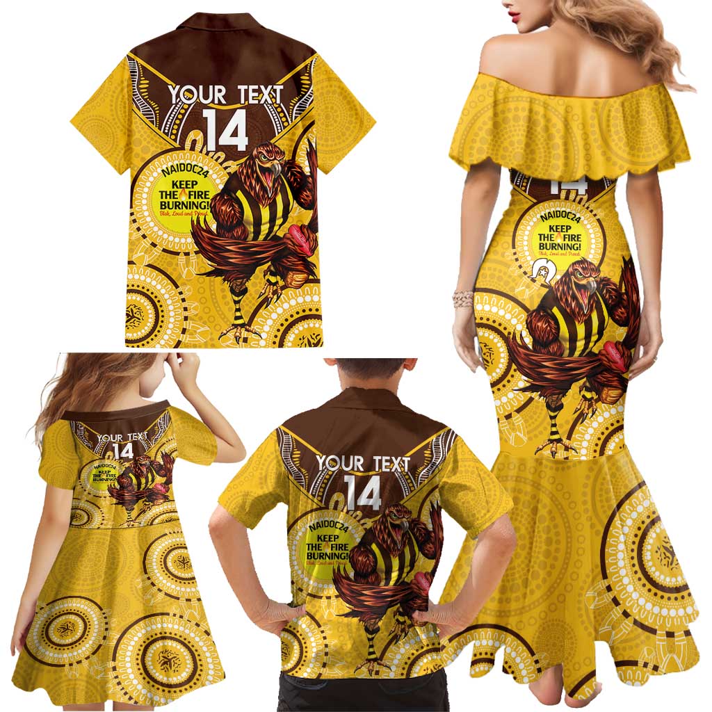 Custom AFL Hawkthorn NAIDOC Week Family Matching Mermaid Dress and Hawaiian Shirt Keep The Fire Burning Indigenous Art