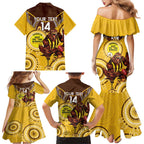 Custom AFL Hawkthorn NAIDOC Week Family Matching Mermaid Dress and Hawaiian Shirt Keep The Fire Burning Indigenous Art