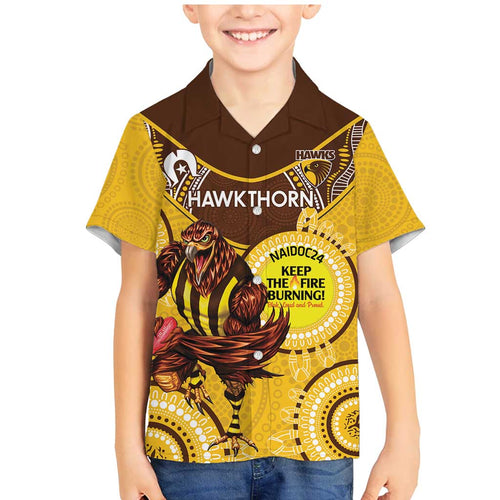 Custom AFL Hawkthorn NAIDOC Week Family Matching Mermaid Dress and Hawaiian Shirt Keep The Fire Burning Indigenous Art