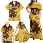Custom AFL Hawkthorn NAIDOC Week Family Matching Off Shoulder Maxi Dress and Hawaiian Shirt Keep The Fire Burning Indigenous Art