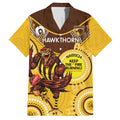 Custom AFL Hawkthorn NAIDOC Week Family Matching Off Shoulder Maxi Dress and Hawaiian Shirt Keep The Fire Burning Indigenous Art